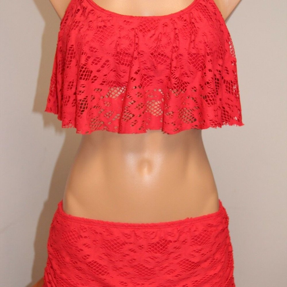 NWT Kenneth Cole Reaction Bikini Swim Skirt Bra Crochet LIP size S M L